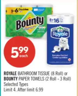 Shoppers Drug Mart ROYALE BATHROOM TISSUE (8 Roll) or BOUNTY PAPER TOWELS (2 Roll - 3 Roll) offer