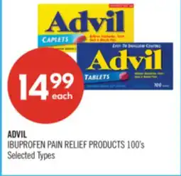 Shoppers Drug Mart ADVIL IBUPROFEN PAIN RELIEF PRODUCTS 100's offer
