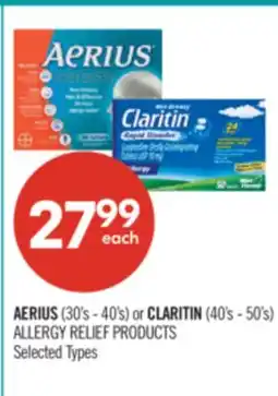 Shoppers Drug Mart AERIUS (30's - 40's) or CLARITIN (40's - 50's) ALLERGY RELIEF PRODUCTS offer