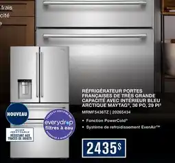 Leon's RÉFRIGÉRATEUR PORTES FRANÇAISES DE TRÈS GRANDE CAPACITÉ EN COLORIS BLEU ARCTIQUE MAYTAG offer