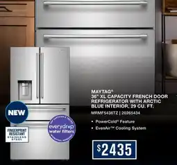 Leon's MAYTAG 36 XL CAPACITY FRENCH DOOR REFRIGERATOR WITH ARCTIC BLUE INTERIOR, 29 CU. FT offer