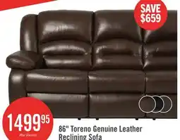 The Brick Toreno 86 Genuine Leather Reclining Sofa - Brown offer