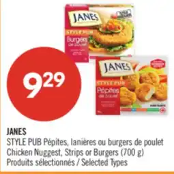 Pharmaprix JANES STYLE PUB Chicken Nuggest, Strips or Burgers offer
