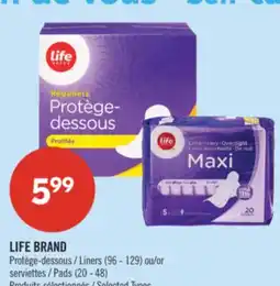 Pharmaprix LIFE BRAND Liners (96 - 129) or Pads (20 - 48) offer
