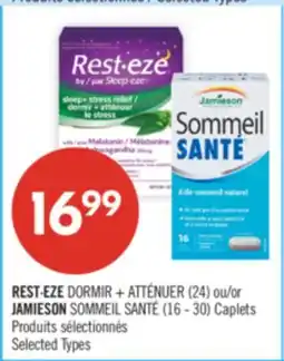 Pharmaprix REST∙EZE DORMIR + ATTÉNUER (24) or JAMIESON SOMMEIL SANTÉ (16 - 30) Caplets offer