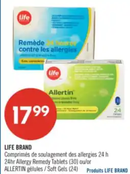 Pharmaprix LIFE BRAND 24hr Allergy Remedy Tablets (30) or ALLERTIN Soft Gels (24) offer