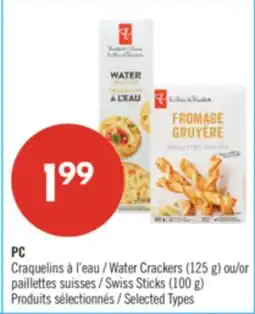 Pharmaprix PC Water Crackers (125 g) or Swiss Sticks (100 g) offer