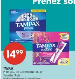 Pharmaprix TAMPAX PEARL (45 - 50) or RADIANT (38 - 42) Pads offer