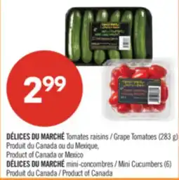 Pharmaprix DÉLICES DU MARCHÉ Grape Tomatoes (283 g), DÉLICES DU MARCHÉ Mini Cucumbers (6) offer
