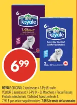Pharmaprix ROYALE ORIGINAL 2-Ply (6) or VELOUR 3-Ply (4 - 6) Facial Tissues offer