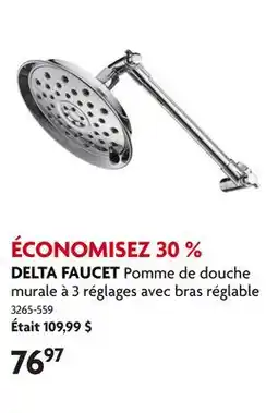 Home Hardware Pomme de douche murale à 3 réglages avec bras réglable offer