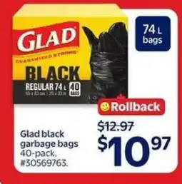Walmart Glad black garbage bags 40-pack offer