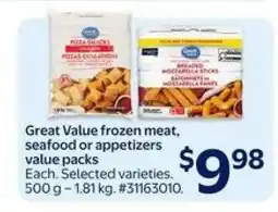 Walmart Great Value Frozen Meat, Seafood or Appetizers Value Packs offer