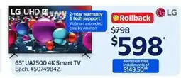 Walmart LG 65 UA7500 4K Smart TV offer