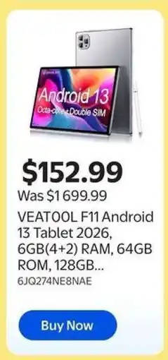 Walmart VEATOOL F11 Android 13 Tablet 2026 offer