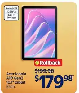 Walmart Acer Iconia A10 Gen2 10.1 tablet offer