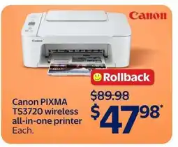 Walmart Canon PIXMA TS3720 Wireless All-in-One Printer offer