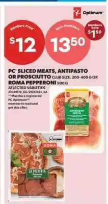 Real Canadian Superstore PC Sliced Meats, Antipasto or Prosciutto offer