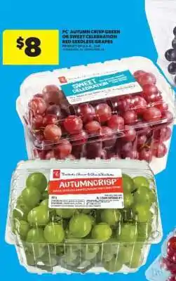 Real Canadian Superstore PC Autumn Crisp Green or Sweet Celebration Red Seedless Grapes offer