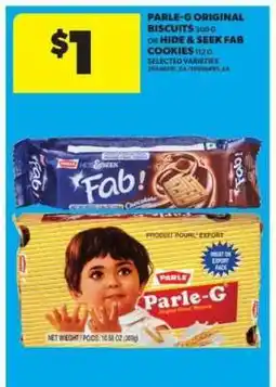 Real Canadian Superstore Parle G Original Biscuits or Hide & Seek Fab Cookies offer