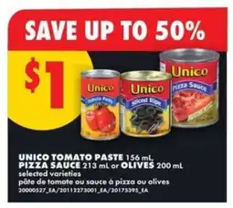 No Frills UNICO TOMATO PASTE, PIZZA SAUCE, OLIVES offer