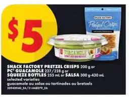 No Frills SNACK FACTORY PRETZEL CRISPS or PC GUACAMOLE or SQUEEZE BOTTLES or SALSA offer