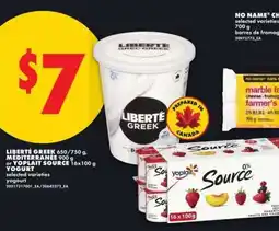 No Frills LIBERTÉ GREEK, MÉDITERRANÉE or Yoplait Source Yogurt offer