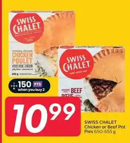 Sobeys Swiss chalet chicken or beef pot pies offer