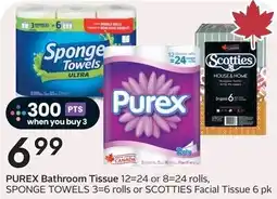 Sobeys Purex bathroom tissue sponge towels 3-6 rolls or scotties facial tissue offer