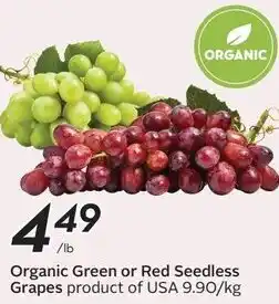 Sobeys Organic Green or Red Seedless Grapes offer
