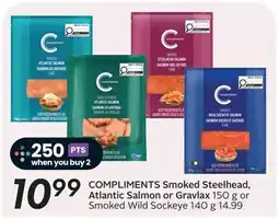 Sobeys Compliments smoked steelhead, atlantic salmon or gravlax or smoked wild sockeye offer