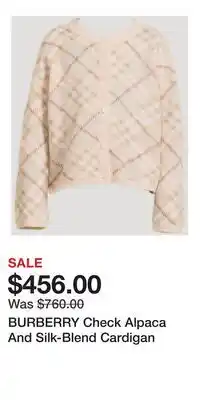 Holt Renfrew BURBERRY Check Alpaca And Silk-Blend Cardigan offer