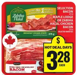 Food Basics SELECTION BACON 375 G MAPLE LODGE OR ZABIHA HALAL CHICKEN BACON offer