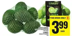 Food Basics AVOCADOS, PRODUCT OF MEXICO OR PERU LIME, PRODUCT OF MEXICO 1 LB offer