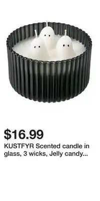 IKEA KUSTFYR Scented candle in glass, 3 wicks, Jelly candy ghost/black/white offer