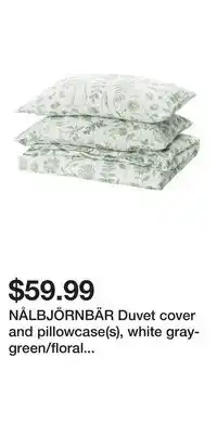 IKEA NÅLBJÖRNBÄR Duvet cover and pillowcase(s), white gray-green/floral pattern offer
