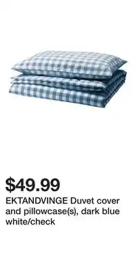 IKEA EKTANDVINGE Duvet cover and pillowcase(s), dark blue white/check offer