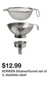IKEA KORKEN Strainer/funnel set of 3, stainless steel offer