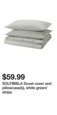 IKEA SOLFIBBLA Duvet cover and pillowcase(s), white green/stripe offer