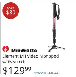Vistek Element MII Video Monopod w/ Twist Lock offer