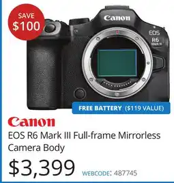 Vistek CANON EOS R6 Mark III Full-frame Mirrorless Camera Body offer