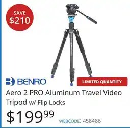 Vistek BENRO Aero 2 PRO Aluminum Travel Video Tripod w/ Flip Locks offer