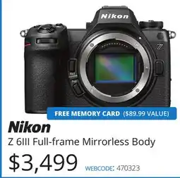 Vistek Nikon Z 6III Full-frame Mirrorless Body offer