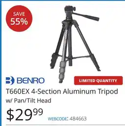 Vistek BENRO T660EX 4-Section Aluminum Tripod w/ Pan/Tilt Head offer