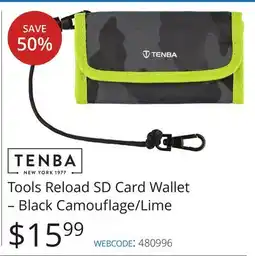 Vistek TENBA Tools Reload SD Card Wallet - Black Camouflage/Lime offer