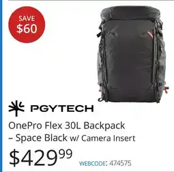 Vistek PGYTECH OnePro Flex 30L Backpack – Space Black w/ Camera Insert offer