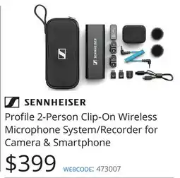 Vistek SENNHEISER Profile 2-Person Clip-On Wireless Microphone System/Recorder for Camera & Smartphone offer