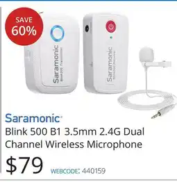 Vistek Saramonic Blink 500 B1 3.5mm 2.4G Dual Channel Wireless Microphone offer