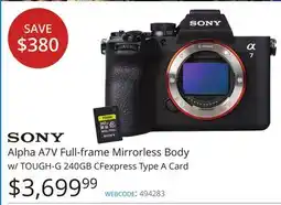 Vistek SONY Alpha A7V Full-frame Mirrorless Body w/ TOUGH-G 240GB CFexpress Type A Card offer