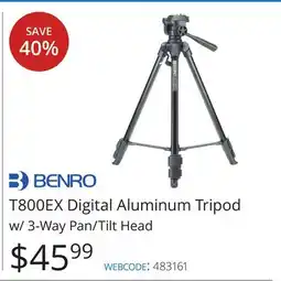 Vistek T800EX Digital Aluminum Tripod w/ 3-Way Pan/Tilt Head offer